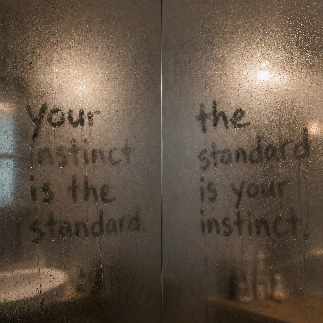 condensation on a divided glass surface spelling your instinct is the standard